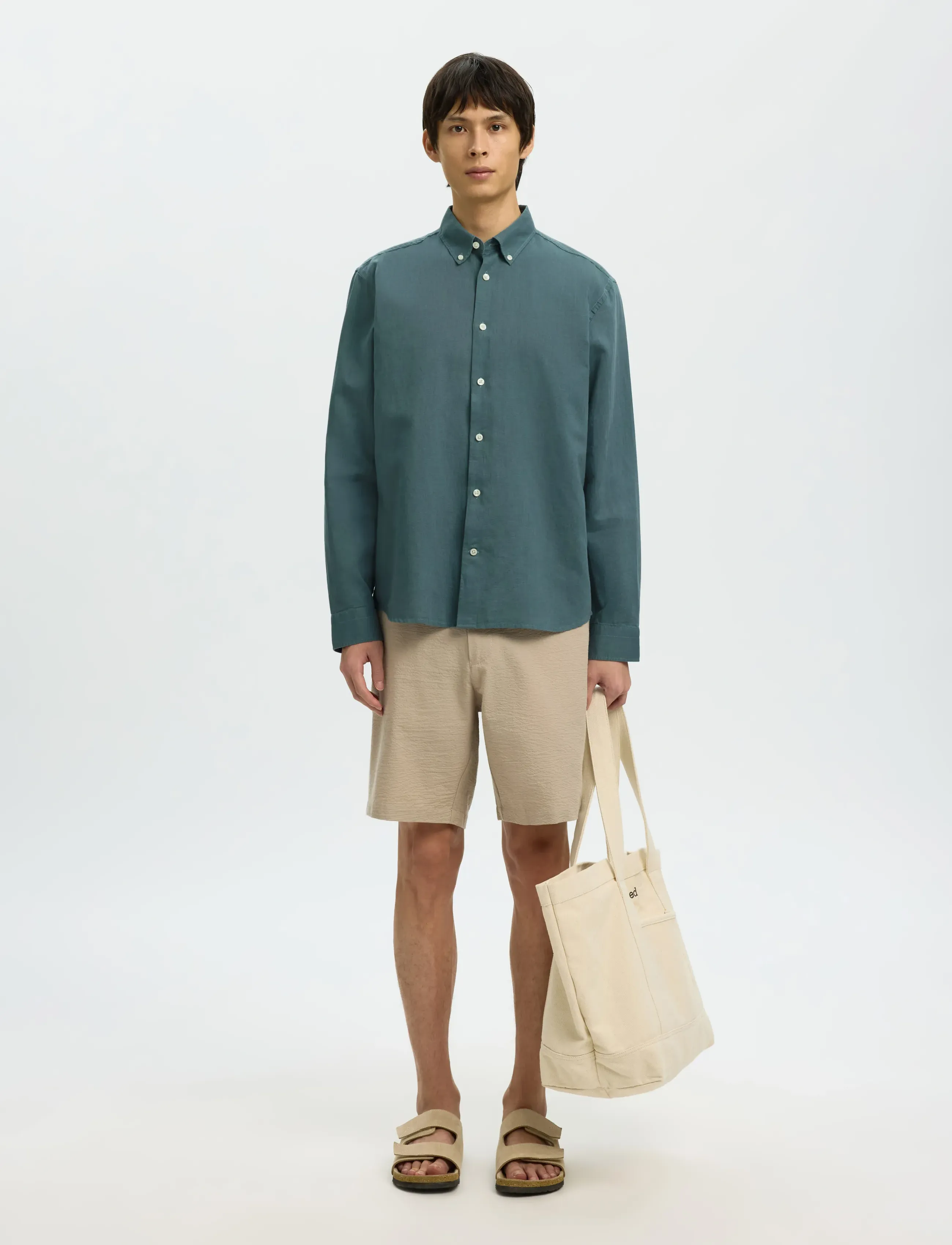 Selected - SLHREGCLAY LINEN BLEND BD LS SHIRT - casual skjorter - balsam green - 3