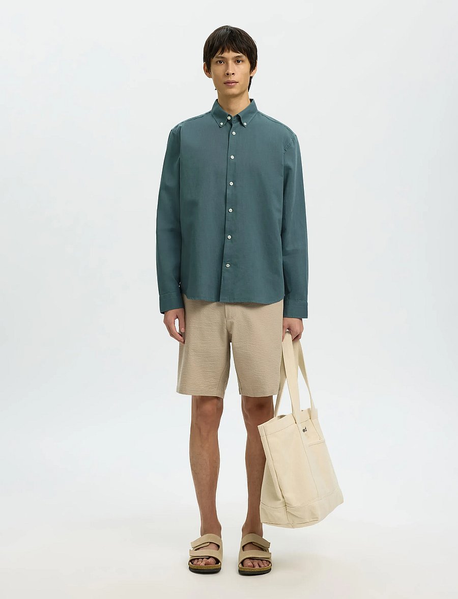 Selected - SLHREGCLAY LINEN BLEND BD LS SHIRT - casual skjorter - balsam green - 3