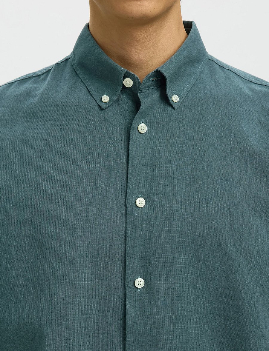 Selected - SLHREGCLAY LINEN BLEND BD LS SHIRT - casual skjorter - balsam green - 4