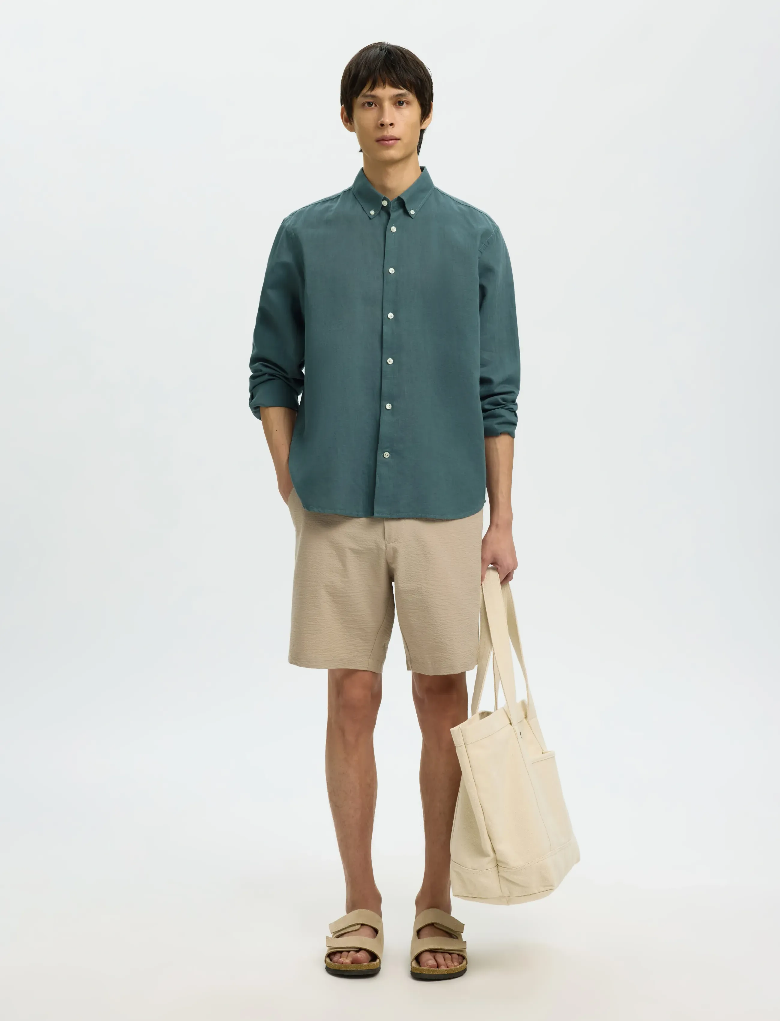 Selected - SLHREGCLAY LINEN BLEND BD LS SHIRT - casual skjorter - balsam green - 5