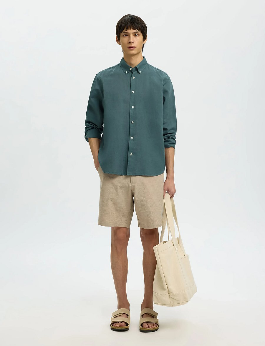 Selected - SLHREGCLAY LINEN BLEND BD LS SHIRT - casual skjorter - balsam green - 5
