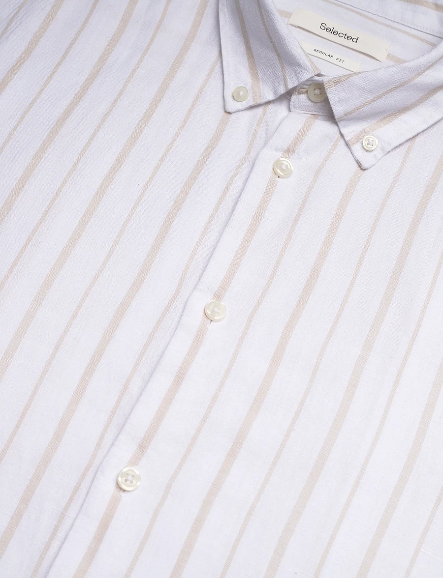 Selected - SLHREGCLAY LINEN BLEND BD LS SHIRT - casual skjorter - bright white - 3