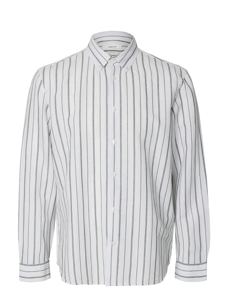 Selected - SLHREGCLAY LINEN BLEND BD LS SHIRT - casual skjorter - bright white - 0