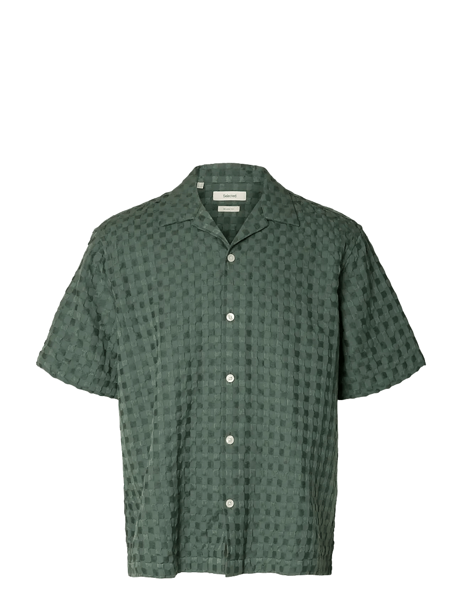 Selected - SLHRLXMONTY TEXTURE SS SHIRT - overhemden met korte mouw - balsam green - 1