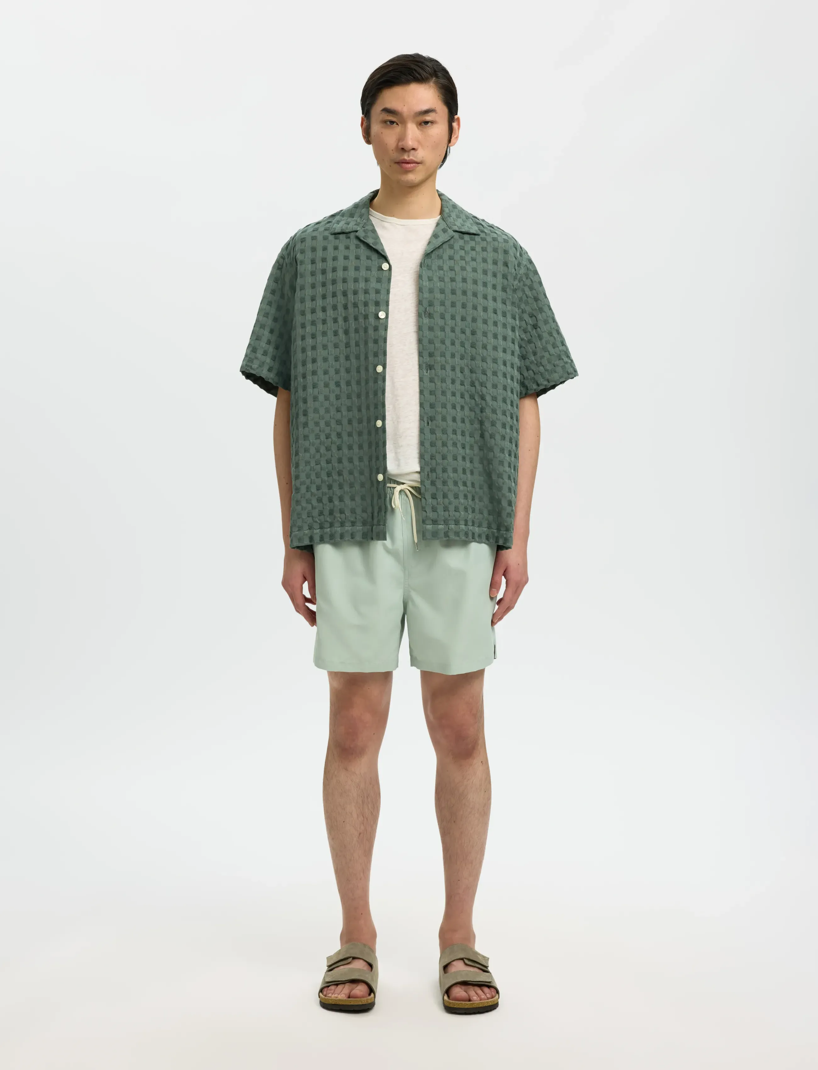 Selected - SLHRLXMONTY TEXTURE SS SHIRT - overhemden met korte mouw - balsam green - 3