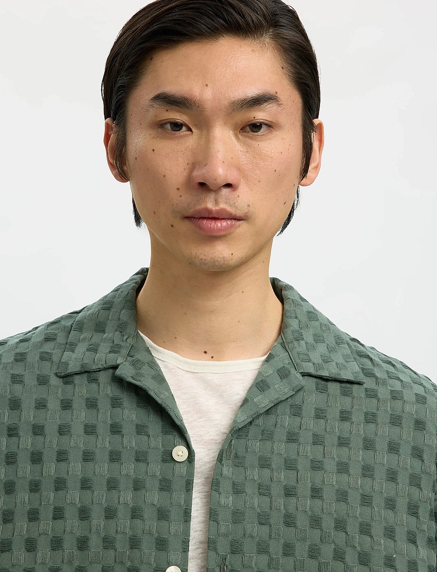 Selected - SLHRLXMONTY TEXTURE SS SHIRT - overhemden met korte mouw - balsam green - 4