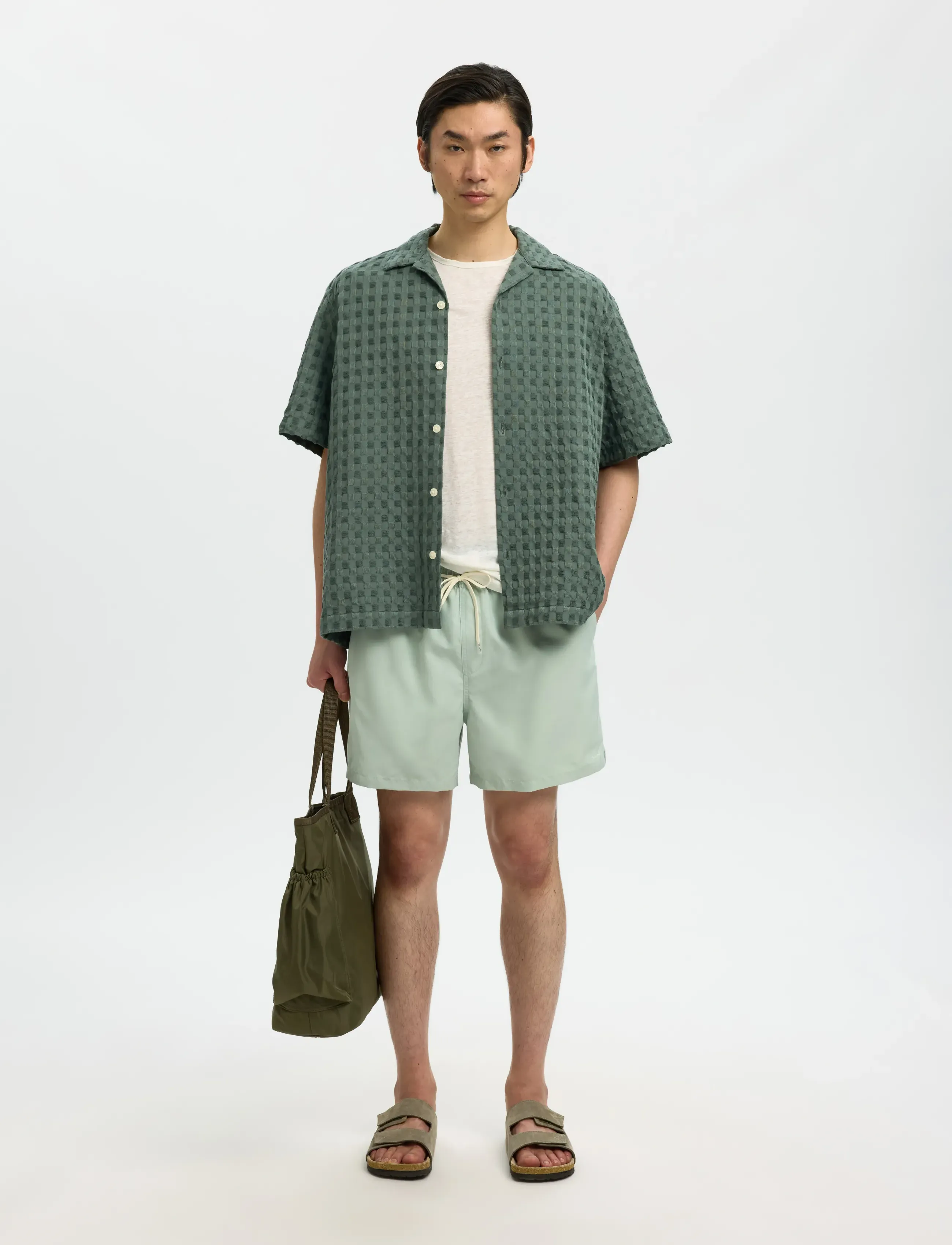 Selected - SLHRLXMONTY TEXTURE SS SHIRT - overhemden met korte mouw - balsam green - 5