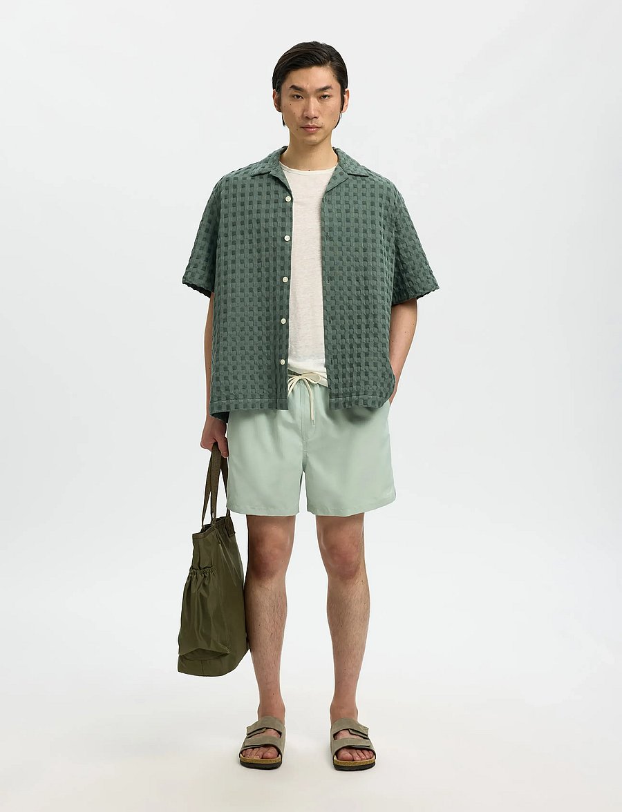 Selected - SLHRLXMONTY TEXTURE SS SHIRT - overhemden met korte mouw - balsam green - 5
