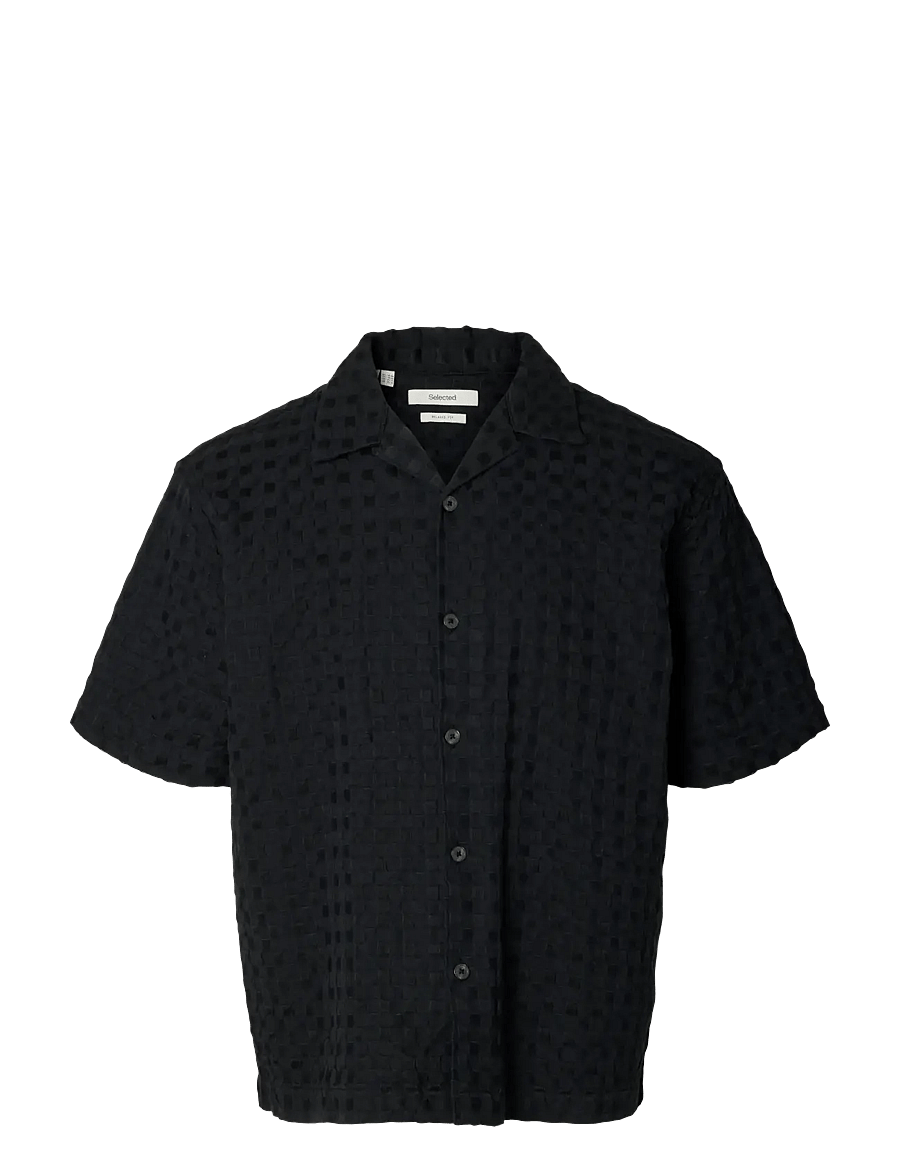 Selected - SLHRLXMONTY TEXTURE SS SHIRT - krótki rękaw - black - 1