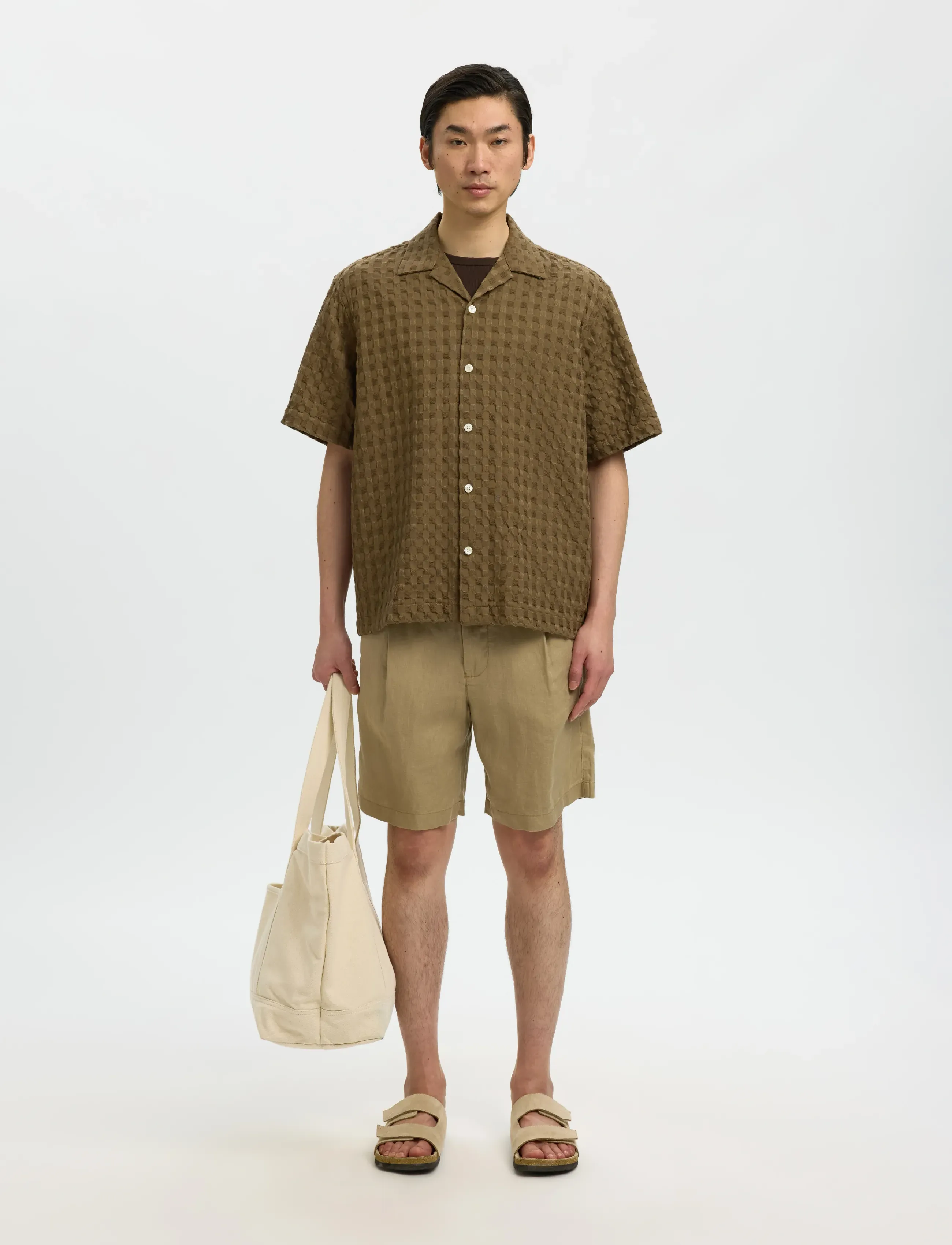 Selected - SLHRLXMONTY TEXTURE SS SHIRT - kortærmede skjorter - chocolate chip - 3