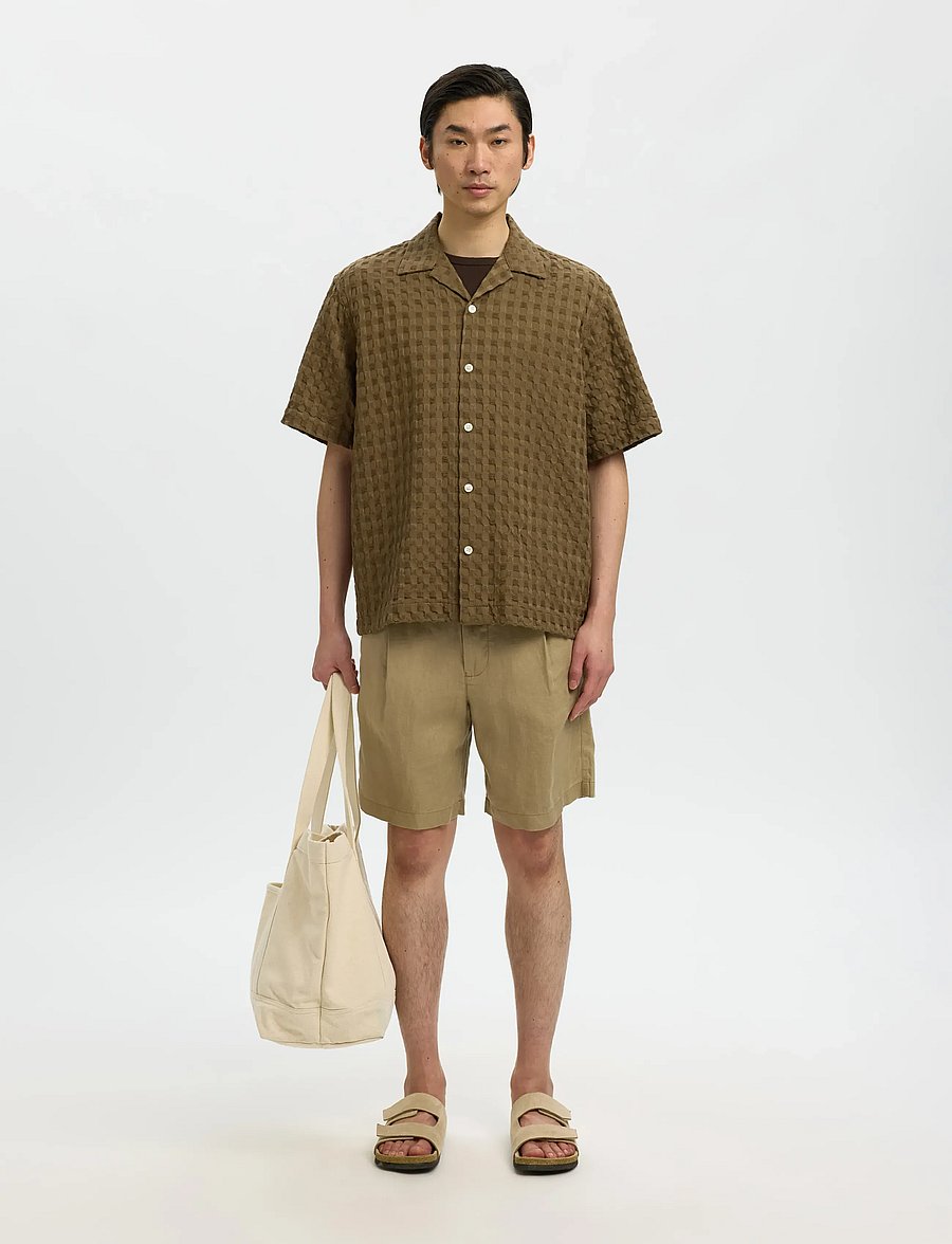 Selected - SLHRLXMONTY TEXTURE SS SHIRT - kurzarmhemden - chocolate chip - 3