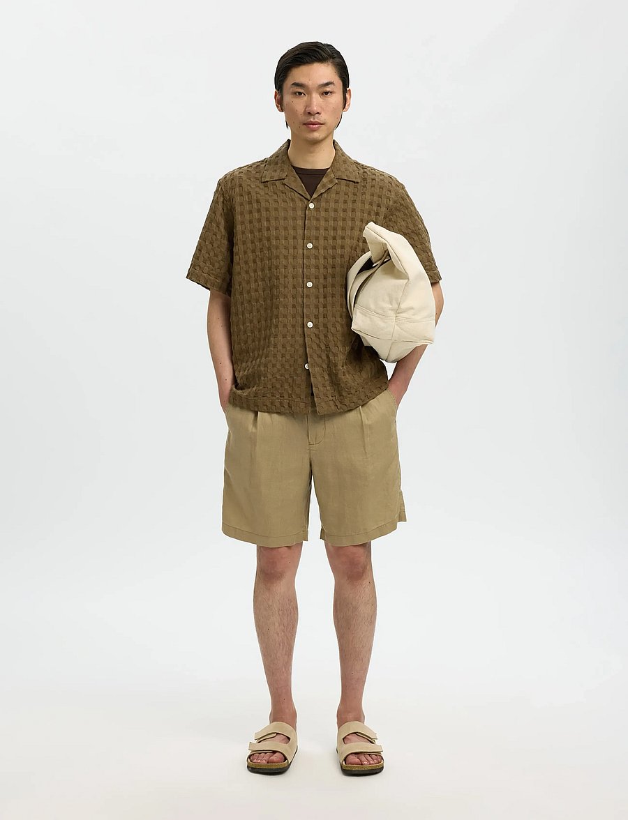 Selected - SLHRLXMONTY TEXTURE SS SHIRT - kurzarmhemden - chocolate chip - 5