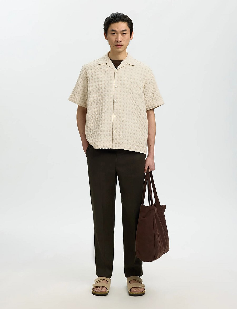 Selected - SLHRLXMONTY TEXTURE SS SHIRT - kurzarmhemden - oatmeal - 3