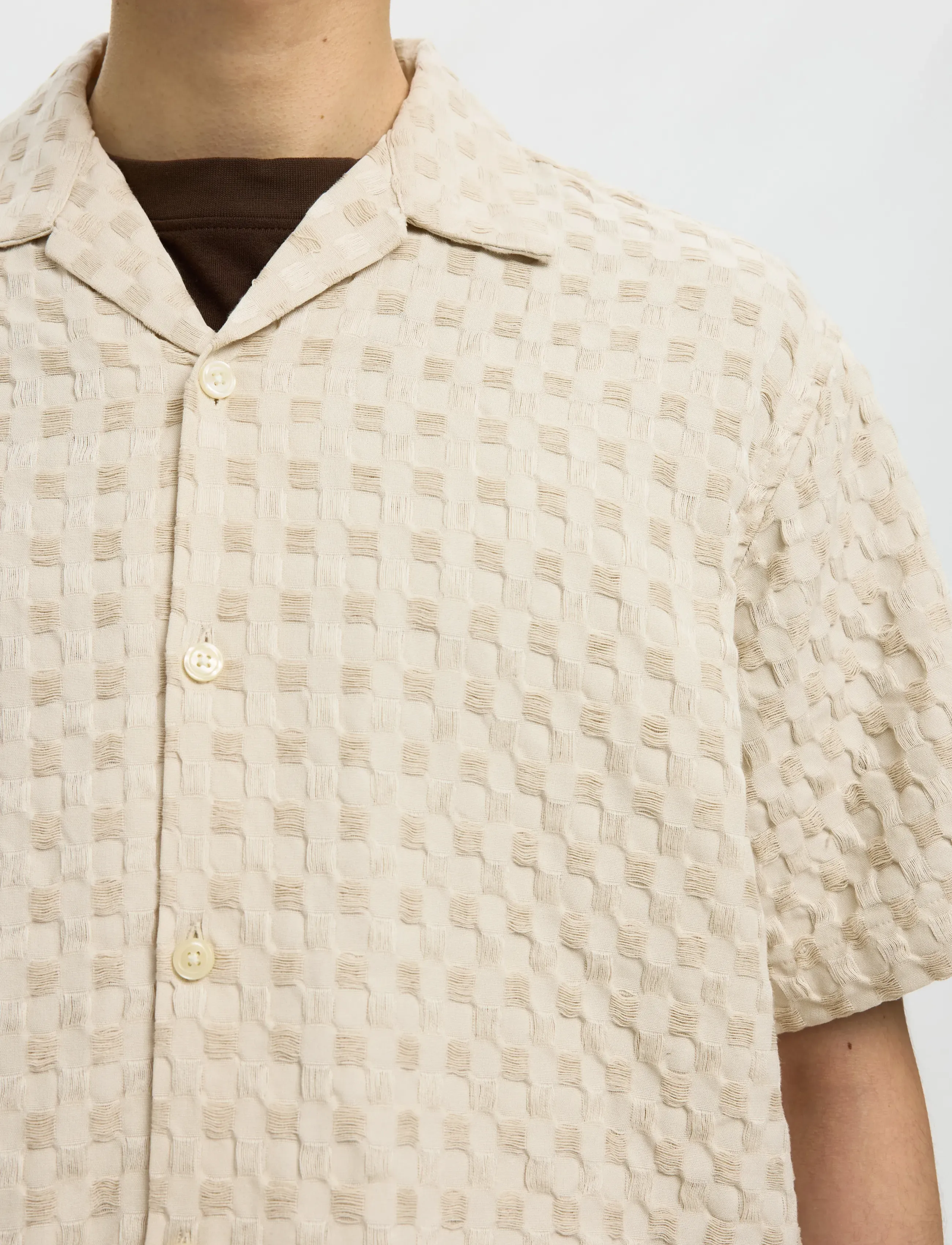 Selected - SLHRLXMONTY TEXTURE SS SHIRT - kortærmede skjorter - oatmeal - 4