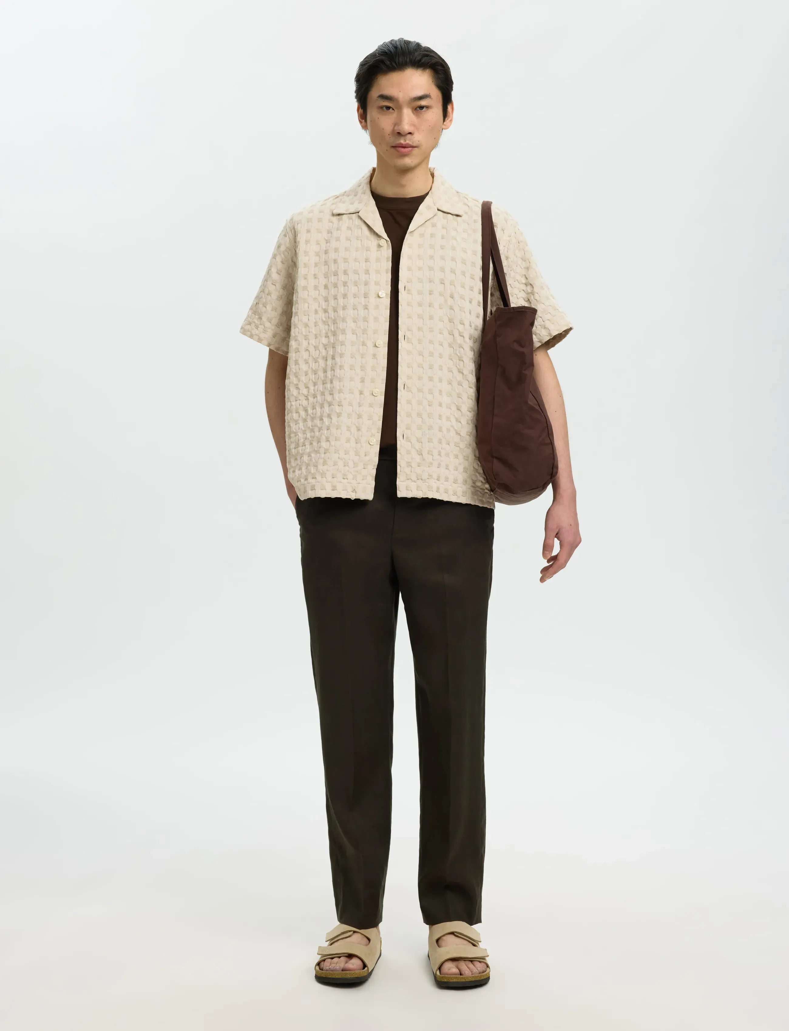 Selected - SLHRLXMONTY TEXTURE SS SHIRT - kortærmede skjorter - oatmeal - 5
