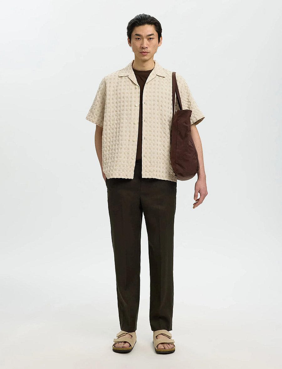 Selected - SLHRLXMONTY TEXTURE SS SHIRT - kurzarmhemden - oatmeal - 5