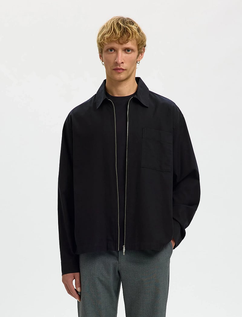 Selected - SLHRLXDAVID MIX ZIP OVERSHIRT - forårsjakker - black - 0