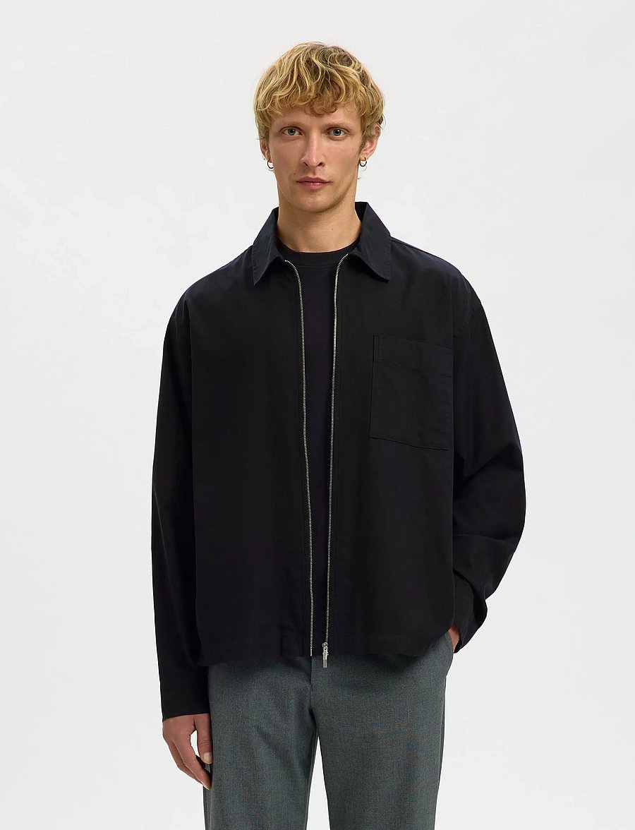 Selected - SLHRLXDAVID MIX ZIP OVERSHIRT - höstjackor - black - 0