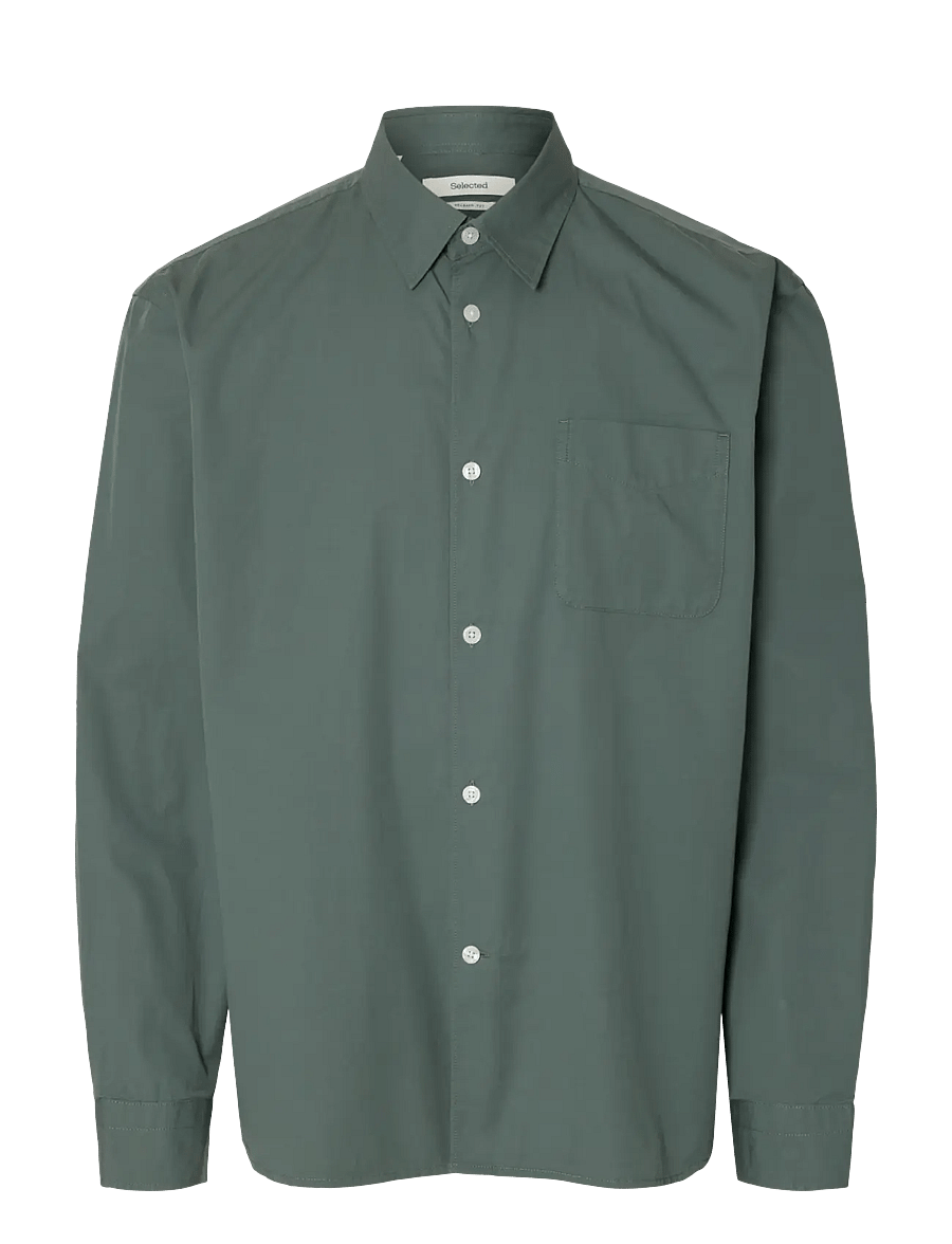 Selected - SLHRLXDEXTER POPLIN LOGO LS SHIRT - casual hemden - balsam green - 1