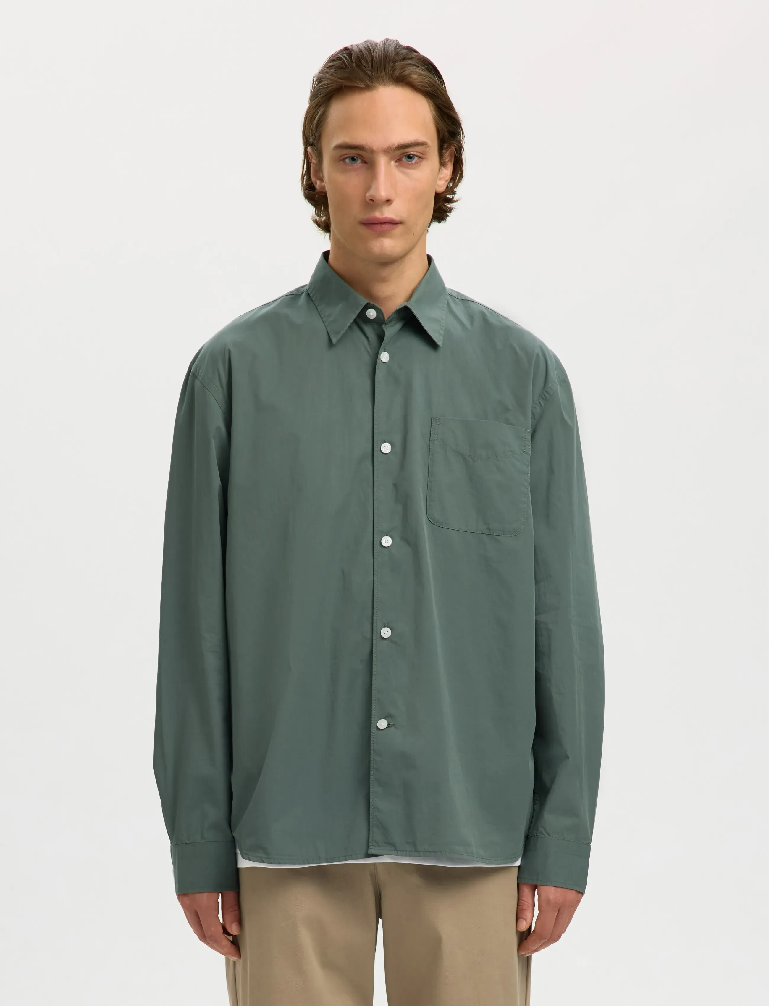 Selected SLHRLXDEXTER POPLIN LOGO LS SHIRT - Shop by occasion - BALSAM GREEN / green