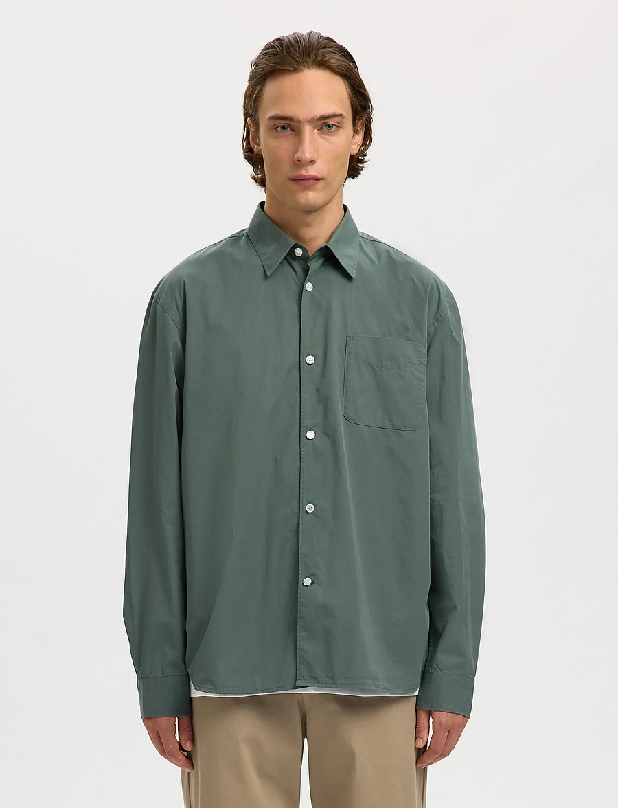 Selected - SLHRLXDEXTER POPLIN LOGO LS SHIRT - casual hemden - balsam green - 0