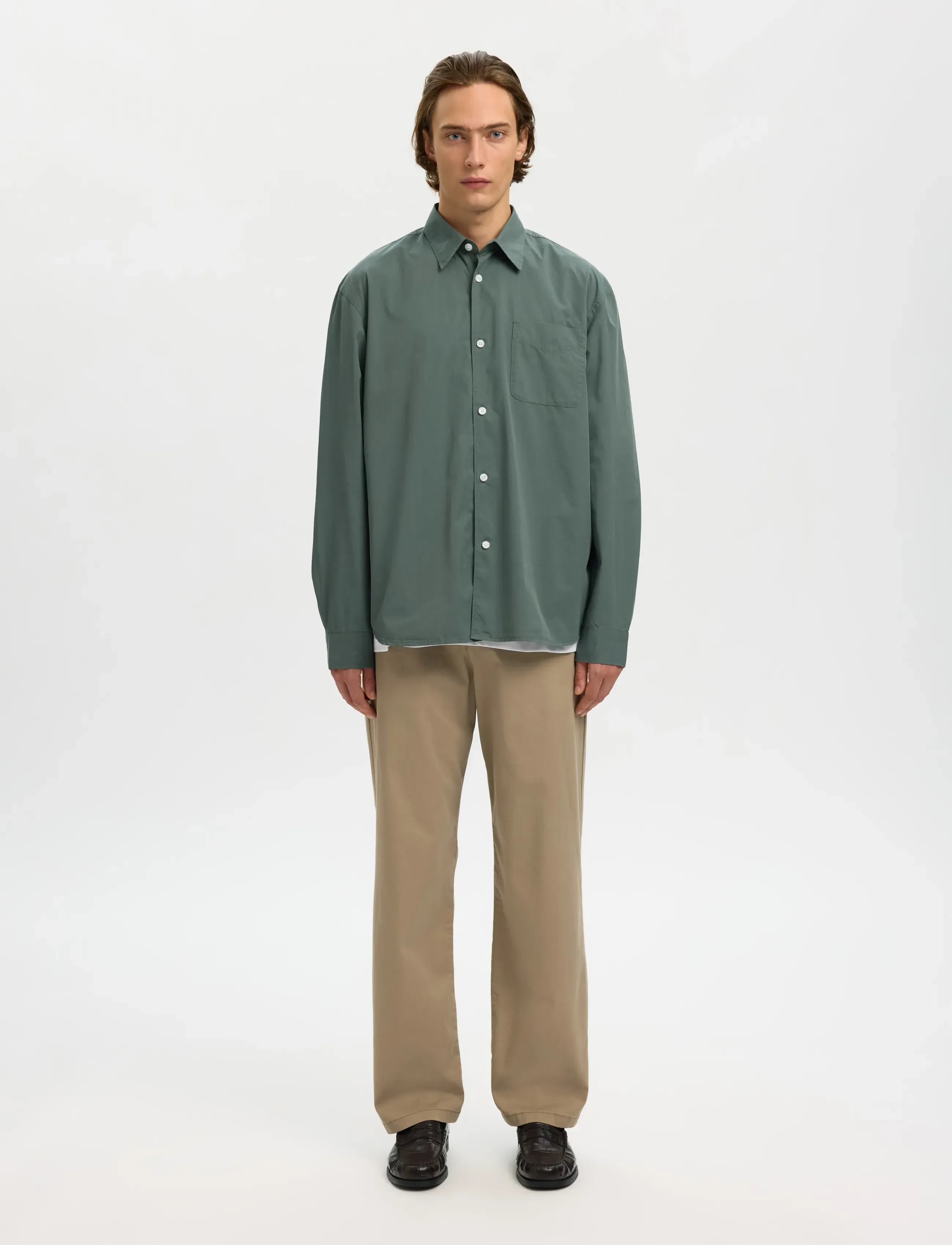 Selected - SLHRLXDEXTER POPLIN LOGO LS SHIRT - casual hemden - balsam green - 3