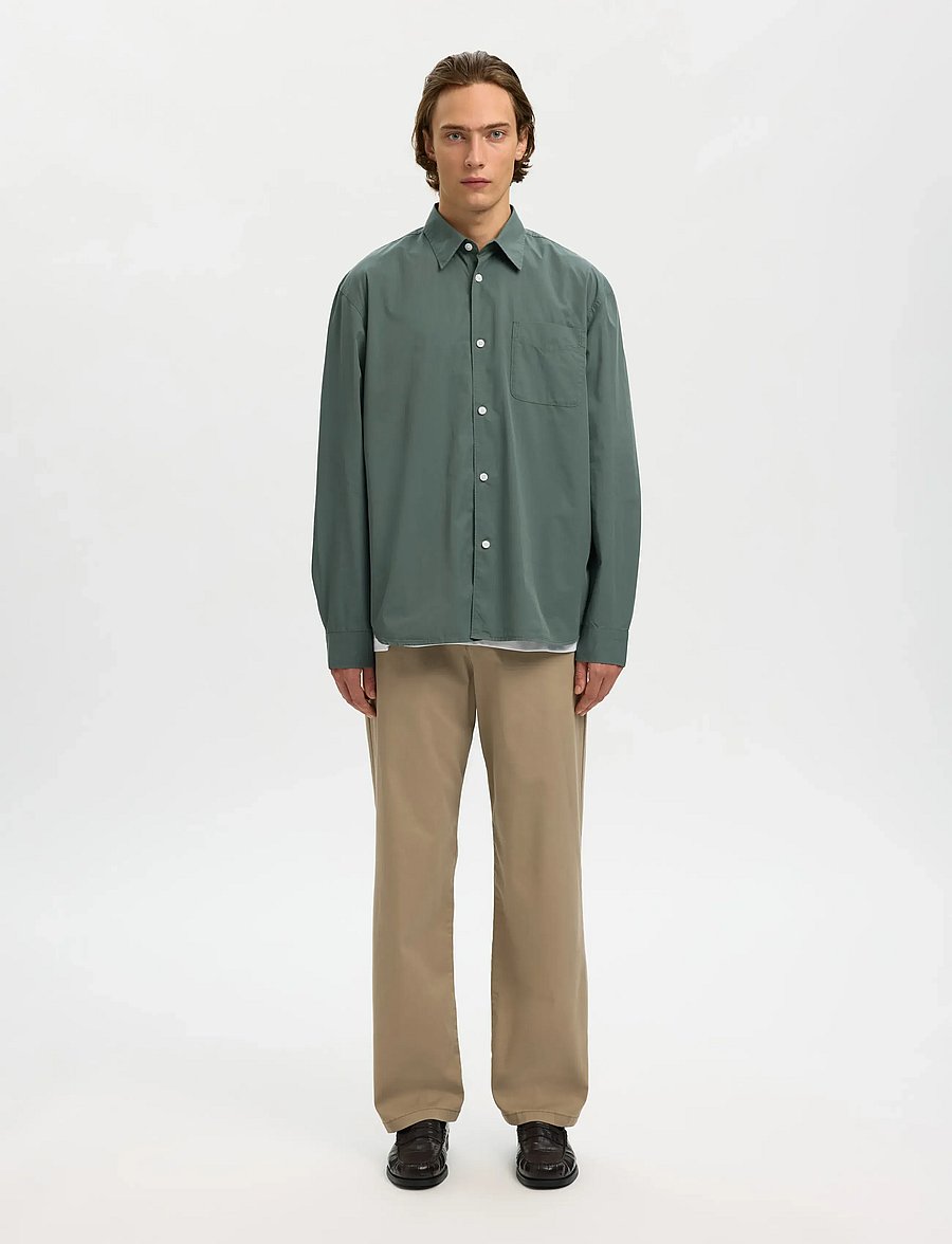 Selected - SLHRLXDEXTER POPLIN LOGO LS SHIRT - casual hemden - balsam green - 3