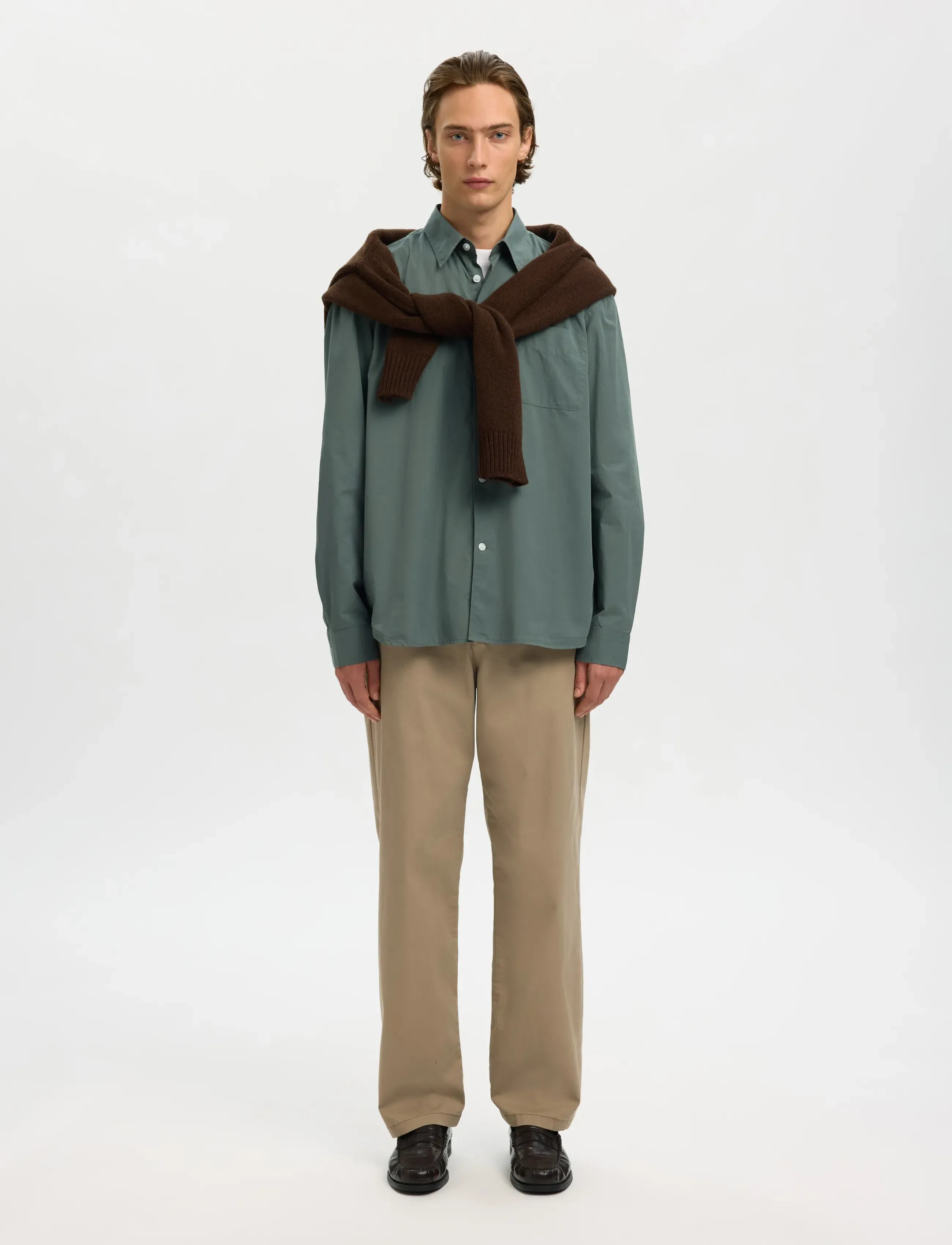 Selected - SLHRLXDEXTER POPLIN LOGO LS SHIRT - casual hemden - balsam green - 5