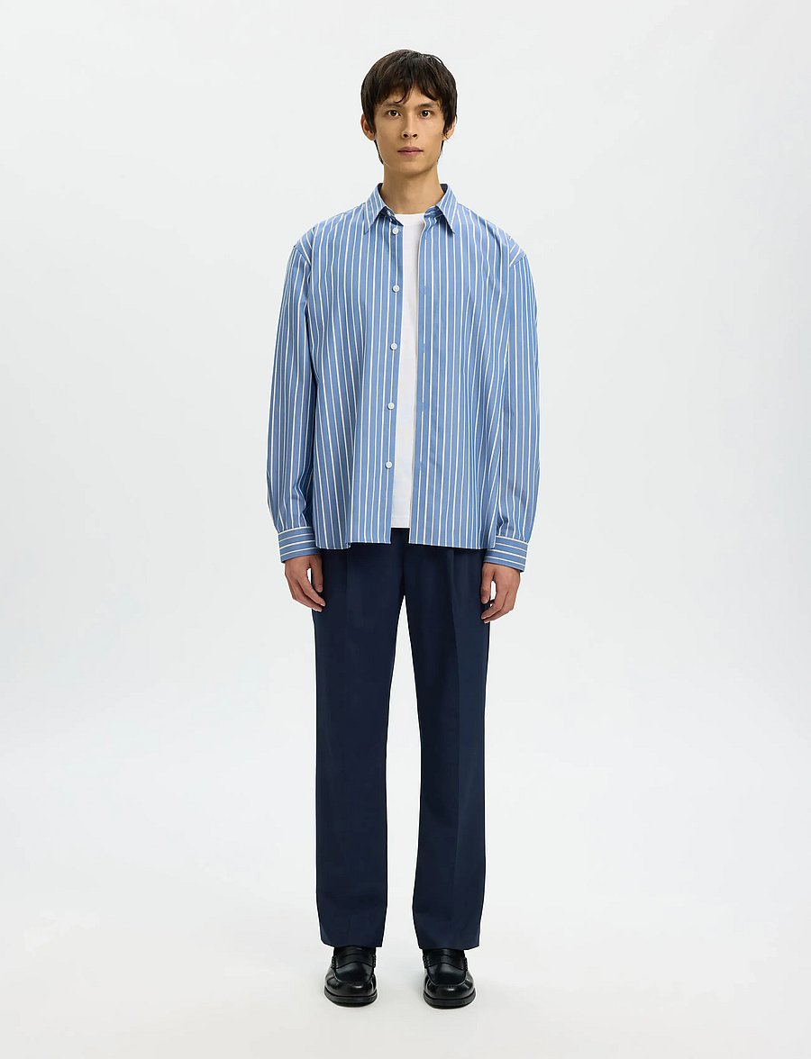 Selected - SLH196-STRAIGHT OTTO LEO WOOL BLND PANT - habitbukser - sky captain - 3