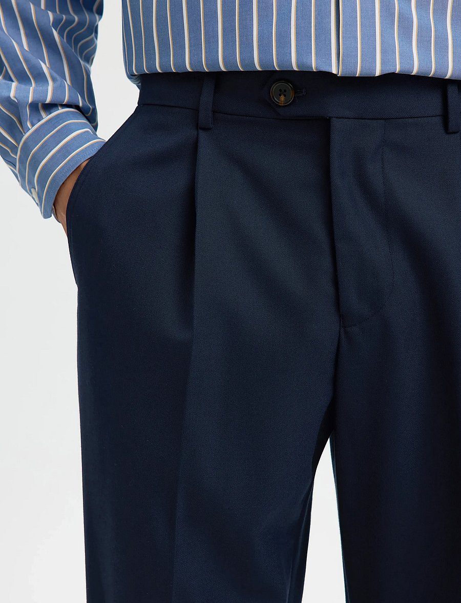 Selected - SLH196-STRAIGHT OTTO LEO WOOL BLND PANT - habitbukser - sky captain - 4