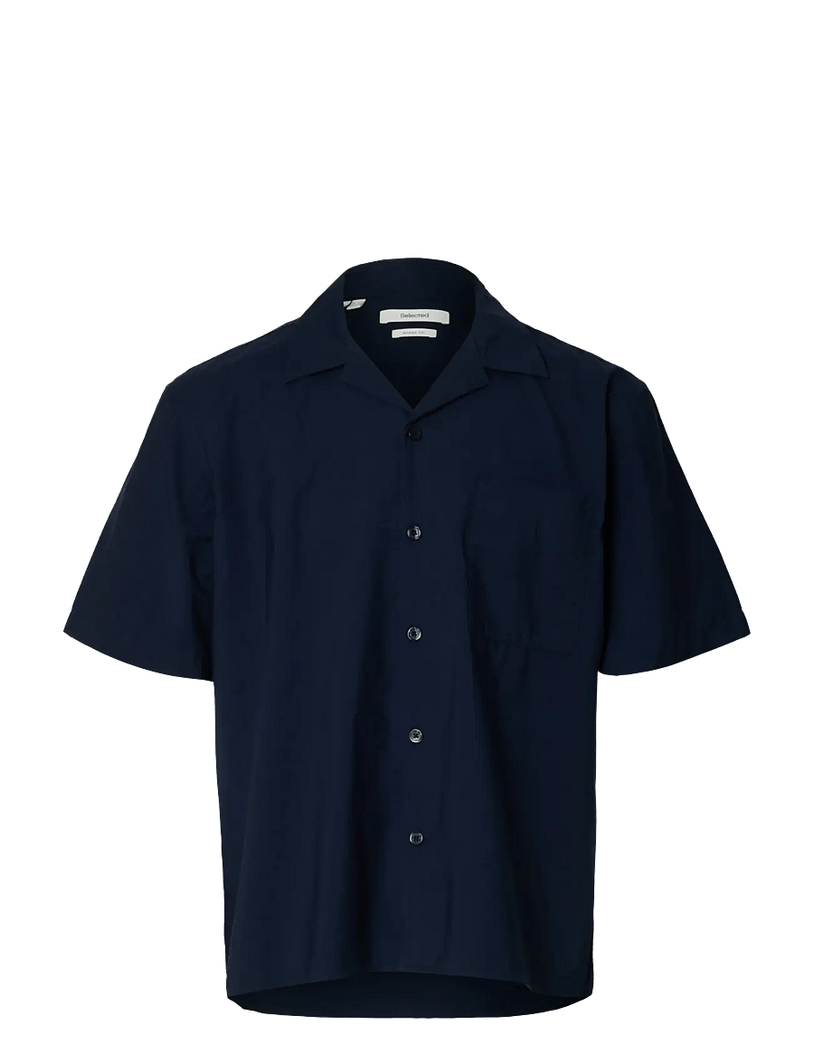 Selected - SLHRLXOTIS LIGHT COTTON BLEND SS SHIRT - kurzarmhemden - sky captain - 1