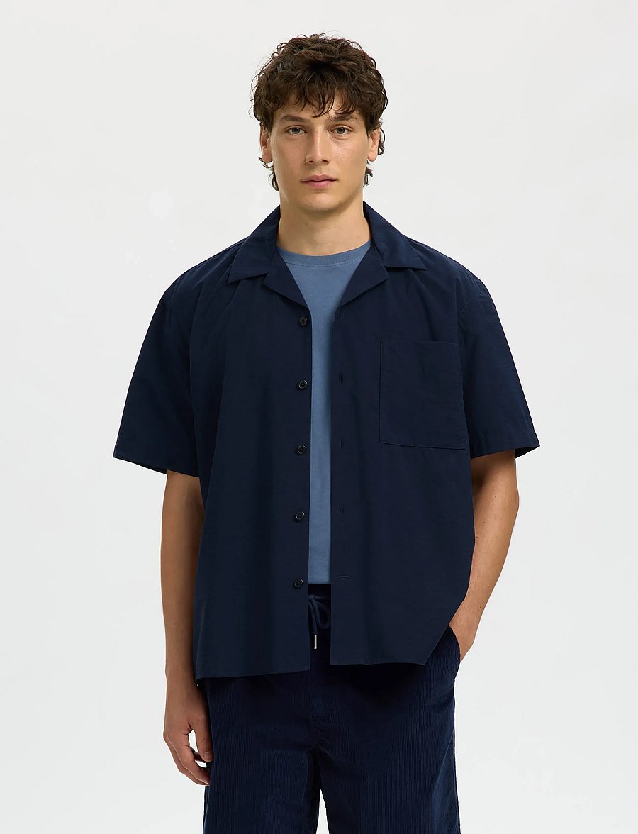 Selected - SLHRLXOTIS LIGHT COTTON BLEND SS SHIRT - kurzarmhemden - sky captain - 0
