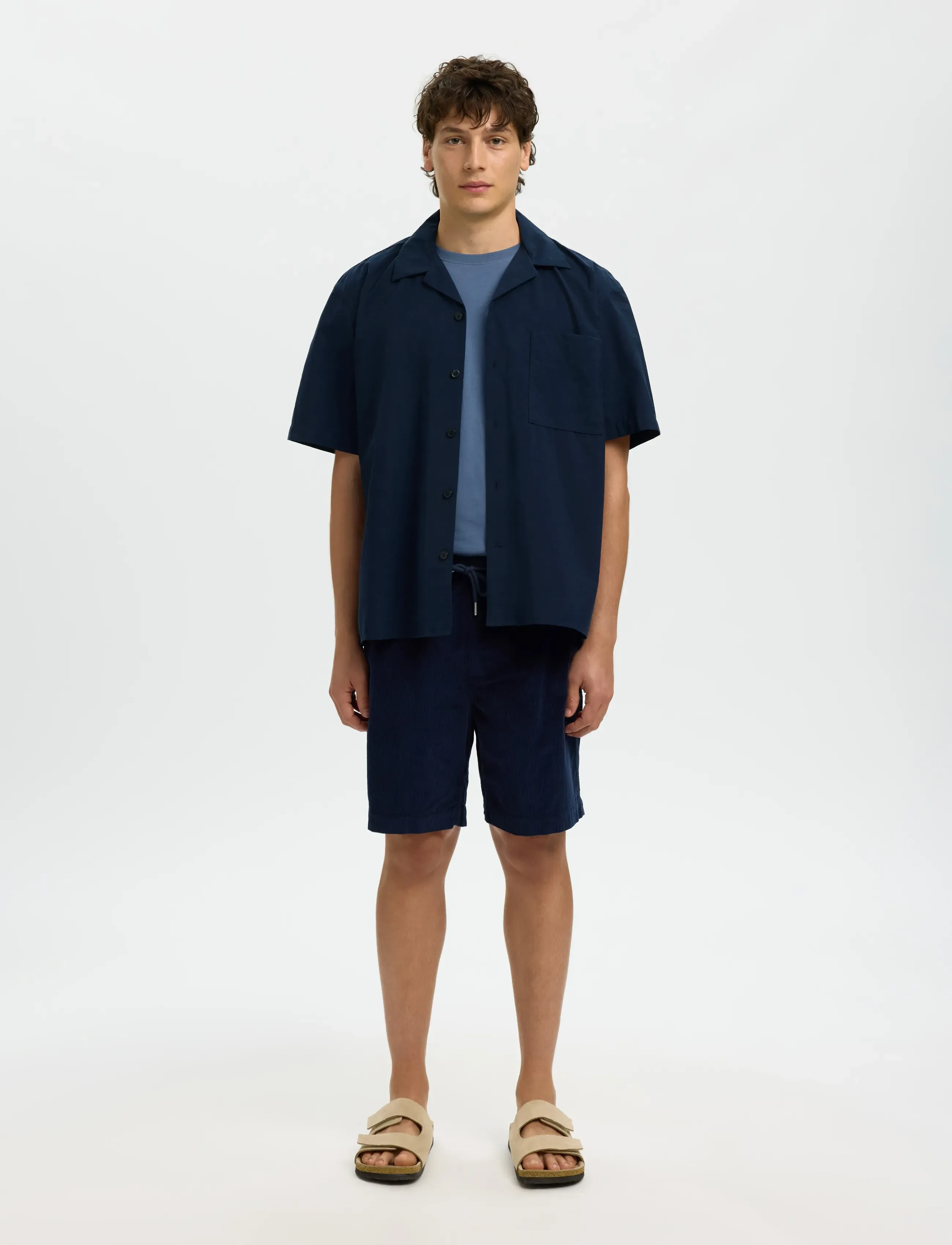 Selected - SLHRLXOTIS LIGHT COTTON BLEND SS SHIRT - kurzarmhemden - sky captain - 3
