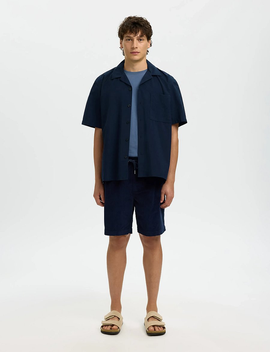 Selected - SLHRLXOTIS LIGHT COTTON BLEND SS SHIRT - kurzarmhemden - sky captain - 3