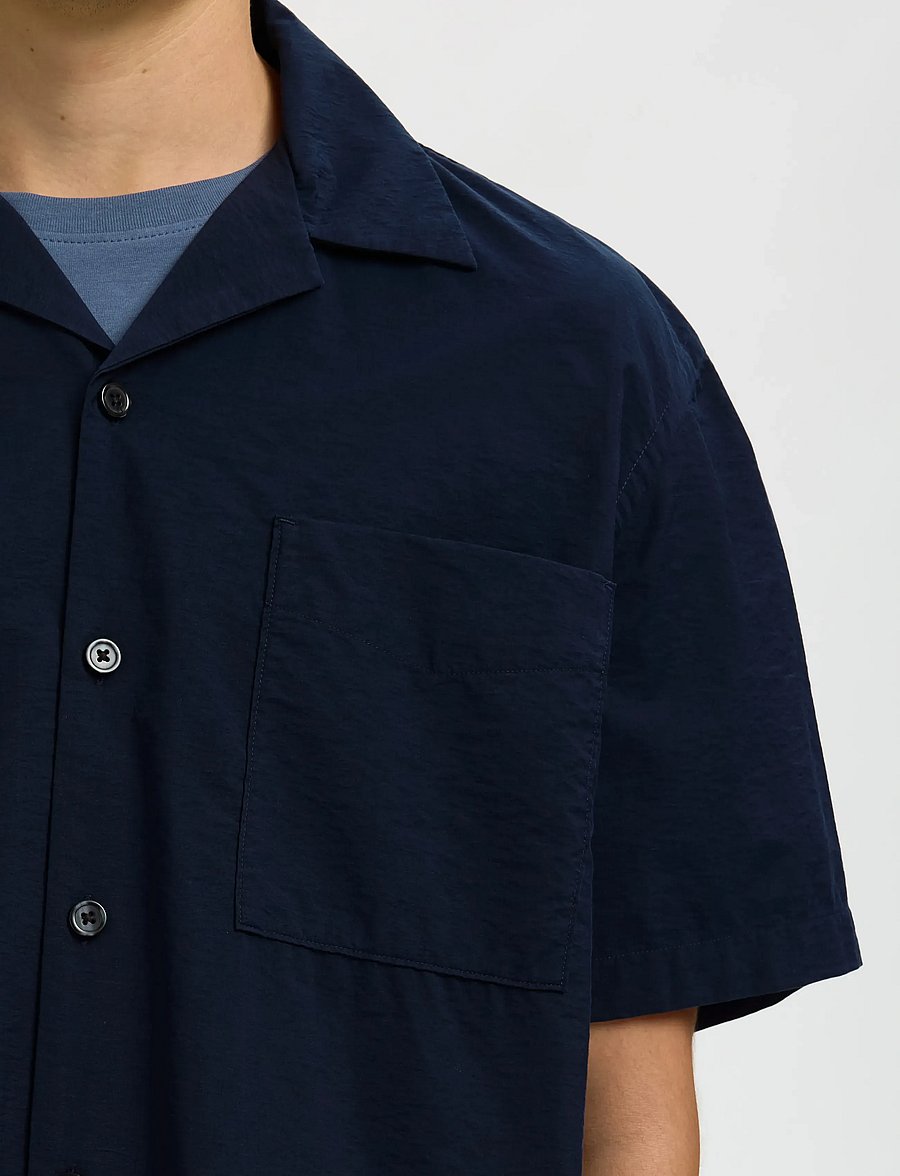 Selected - SLHRLXOTIS LIGHT COTTON BLEND SS SHIRT - kurzarmhemden - sky captain - 4