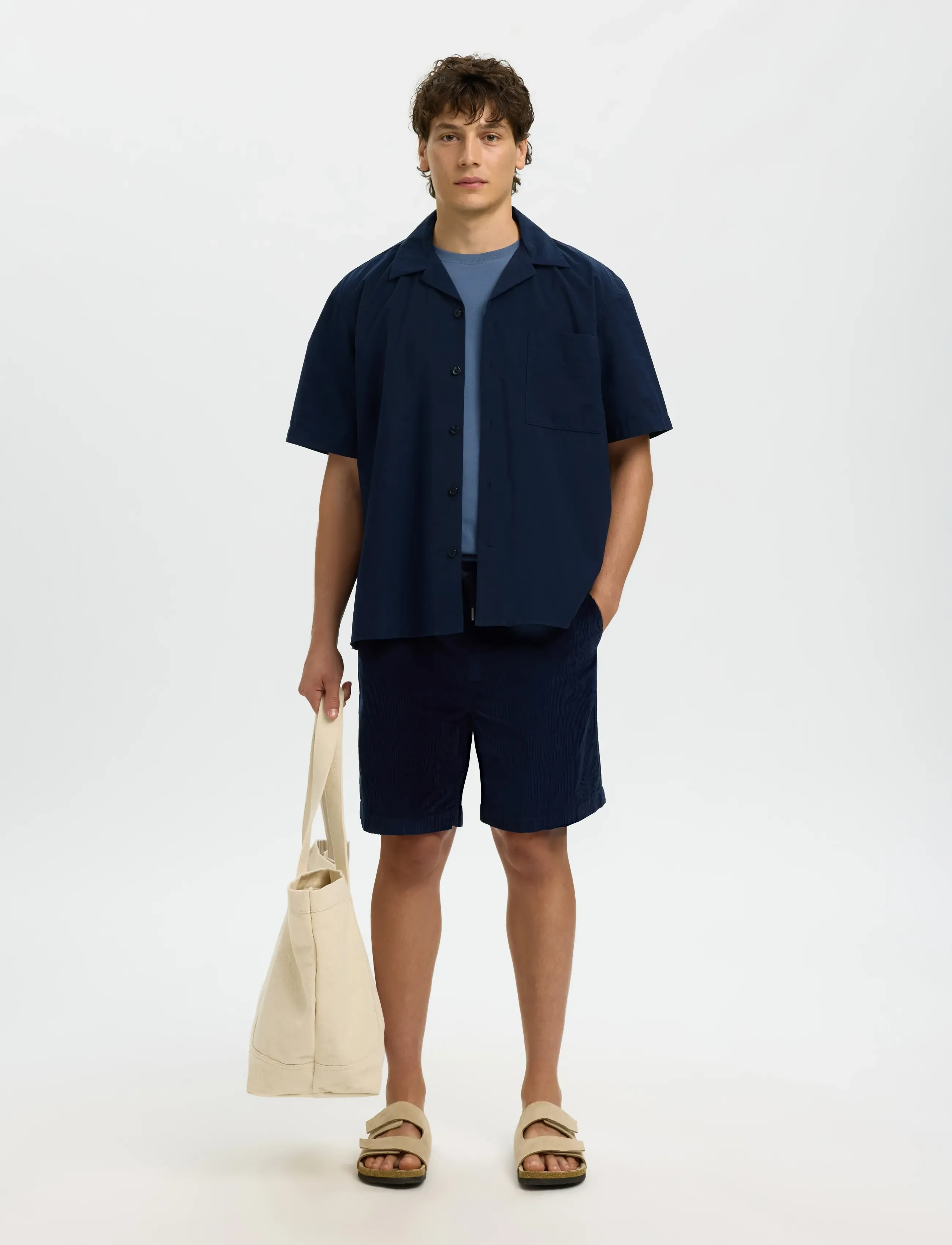 Selected - SLHRLXOTIS LIGHT COTTON BLEND SS SHIRT - kurzarmhemden - sky captain - 5