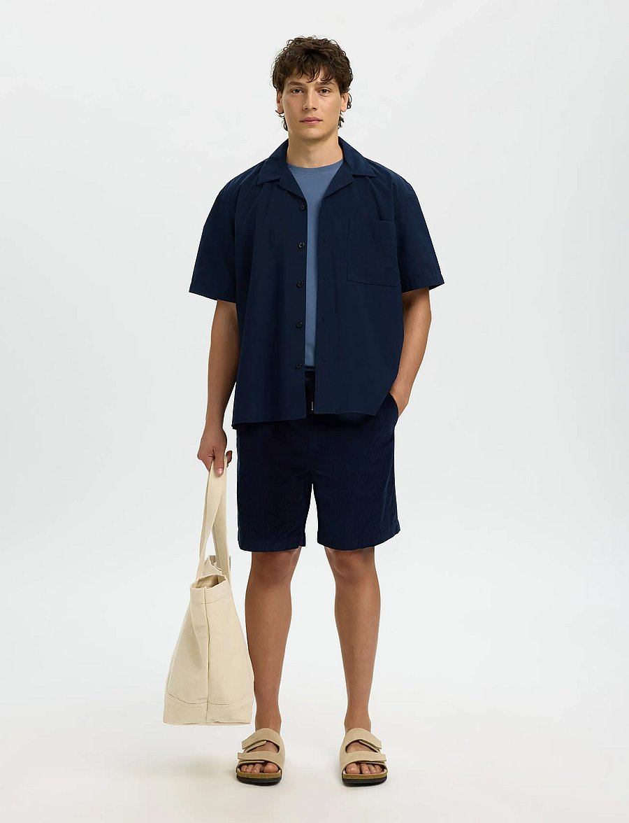 Selected - SLHRLXOTIS LIGHT COTTON BLEND SS SHIRT - kurzarmhemden - sky captain - 5