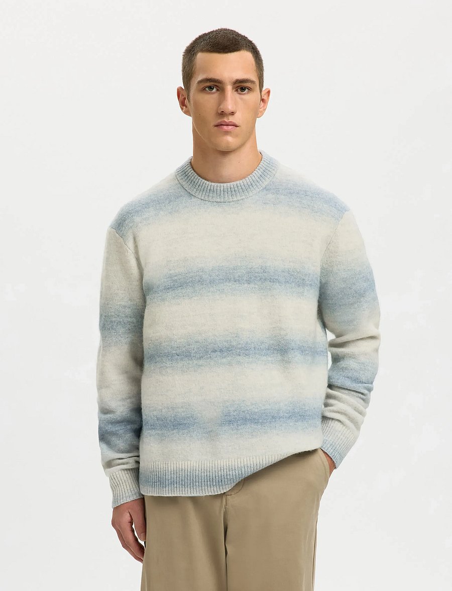 Selected - SLHMIVO LS RELAXED SPACE DYED CREW NECK - rund hals - dusty blue - 0
