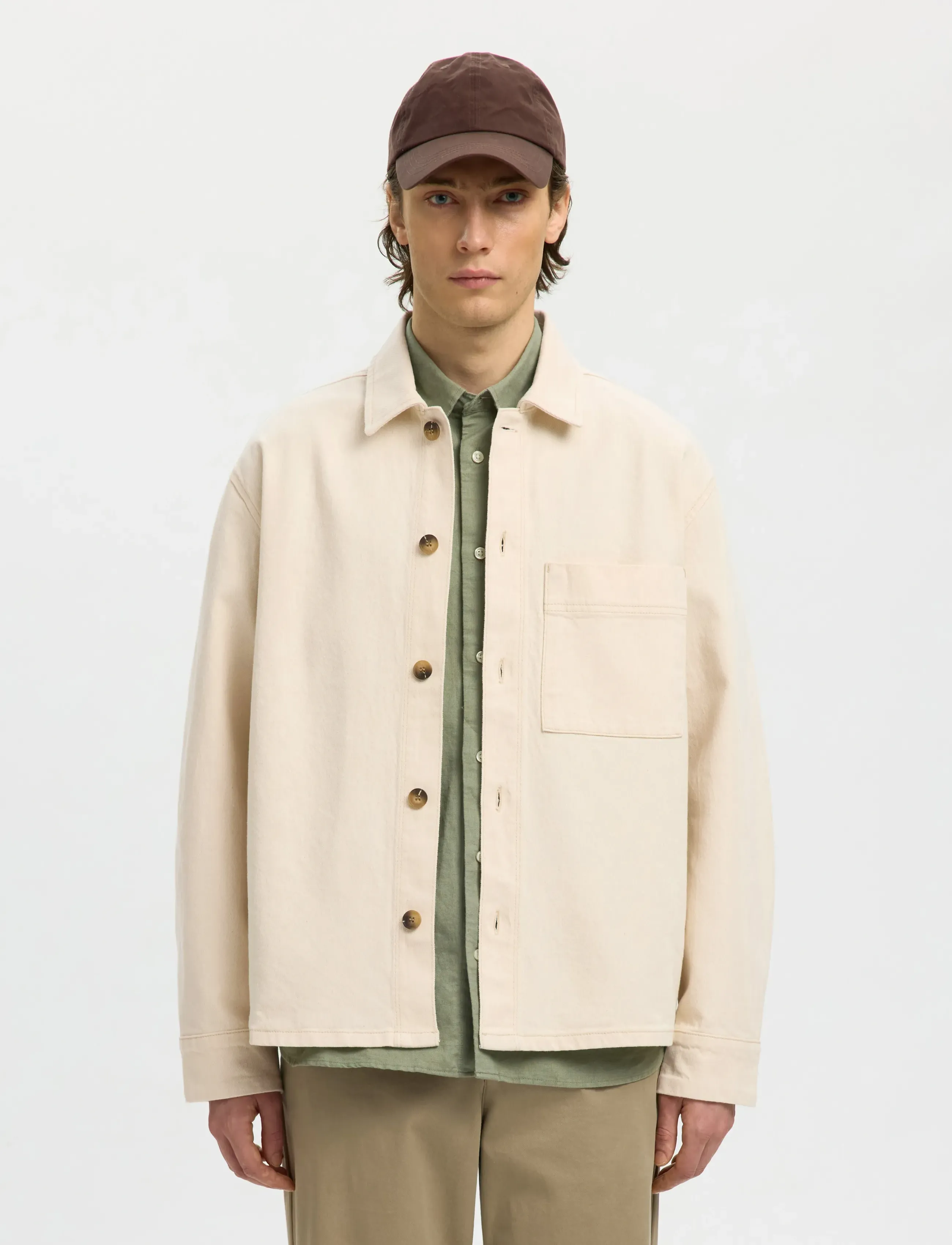 Selected Slhregular-Jake Sum Ecru 611 Dnm Ovs, XXL, Oberteile, Creme - Overshirts, Männerswear