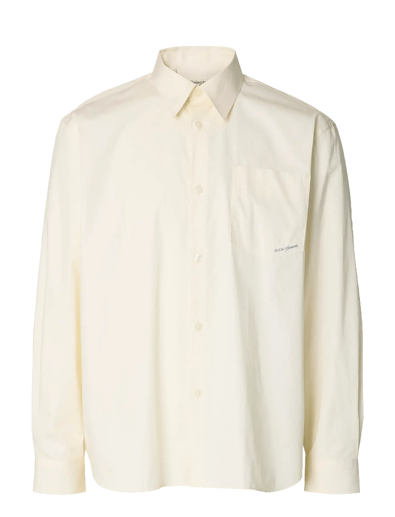 Selected - SLHRLXHOTEL AMOUR EMB LS SHIRT - randiga skjortor - egret - 1