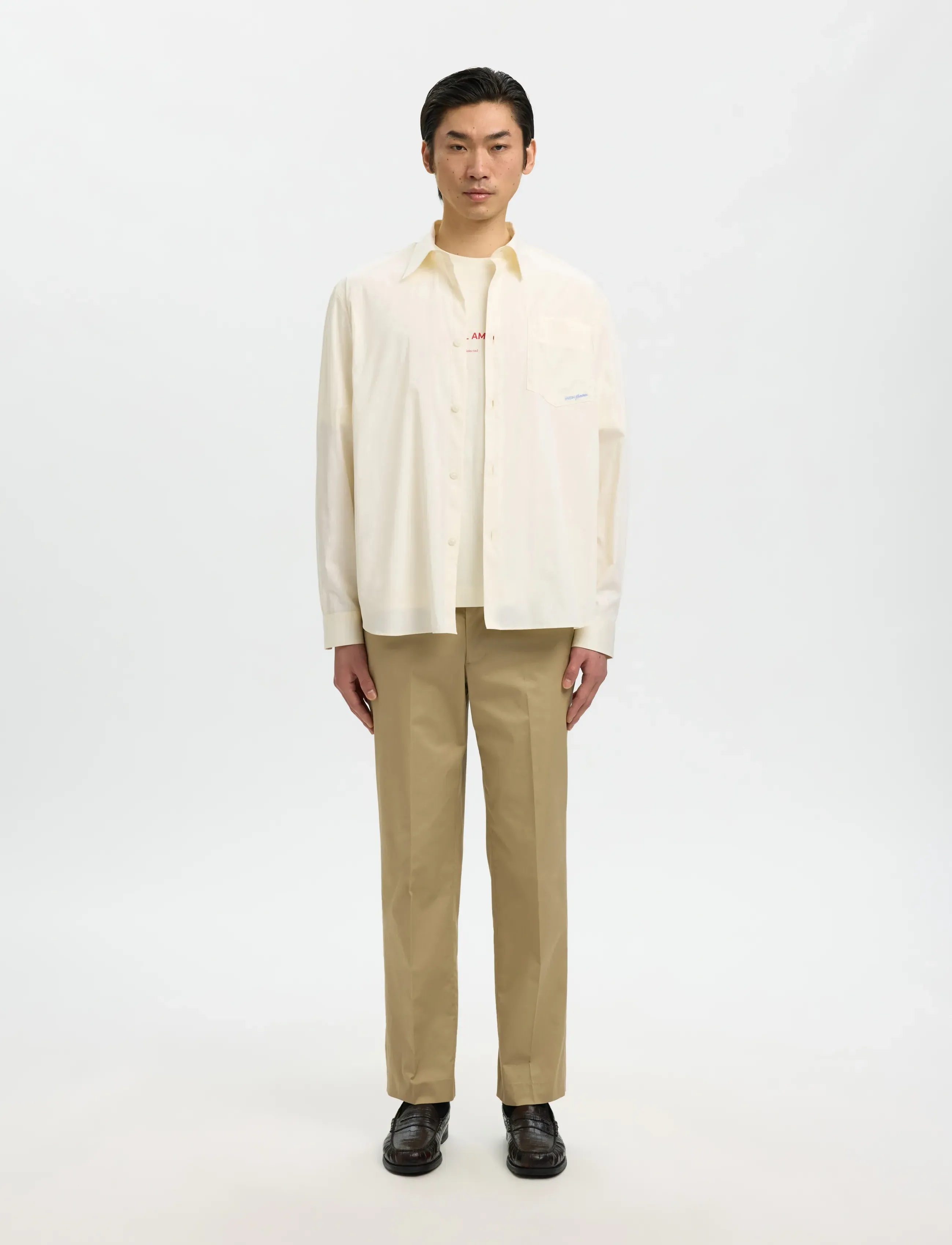 Selected - SLHRLXHOTEL AMOUR EMB LS SHIRT - stribede skjorter - egret - 3