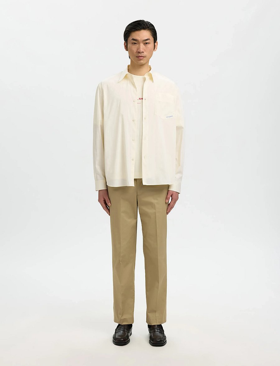 Selected - SLHRLXHOTEL AMOUR EMB LS SHIRT - stribede skjorter - egret - 3