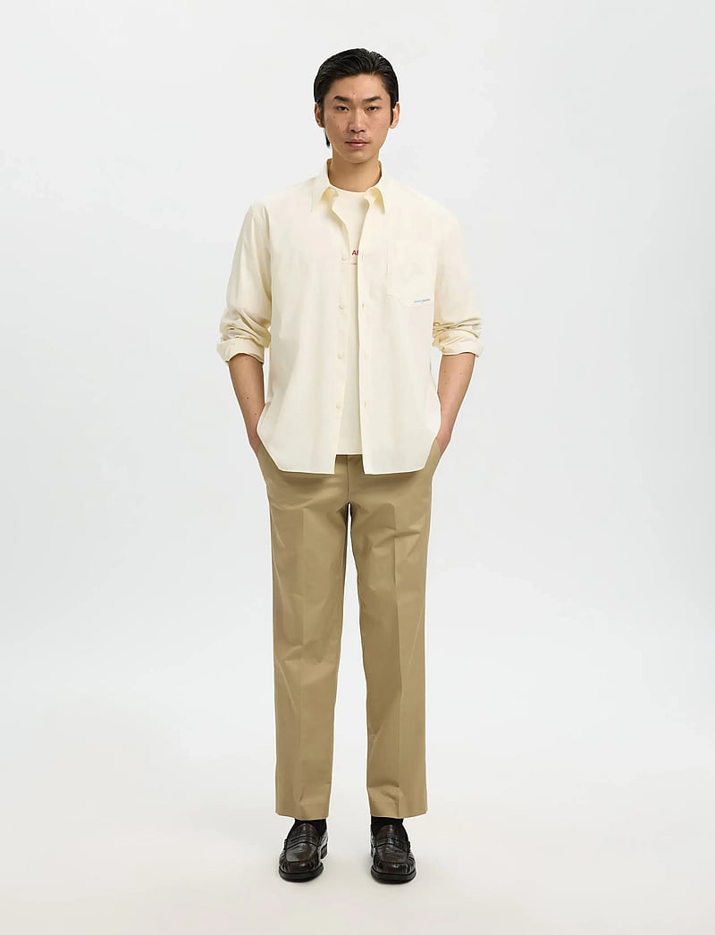 Selected - SLHRLXHOTEL AMOUR EMB LS SHIRT - randiga skjortor - egret - 5
