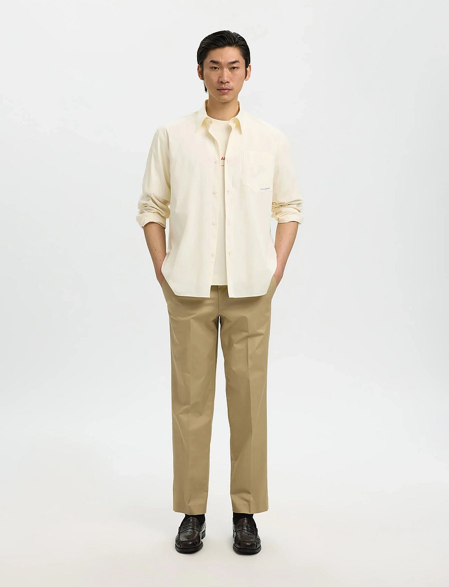 Selected - SLHRLXHOTEL AMOUR EMB LS SHIRT - stribede skjorter - egret - 5