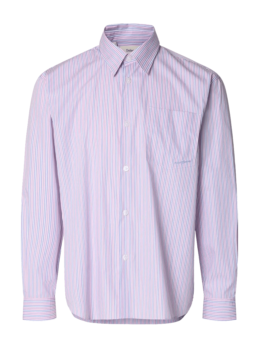 Selected - SLHRLXHOTEL AMOUR EMB LS SHIRT - stribede skjorter - fresh pink - 1