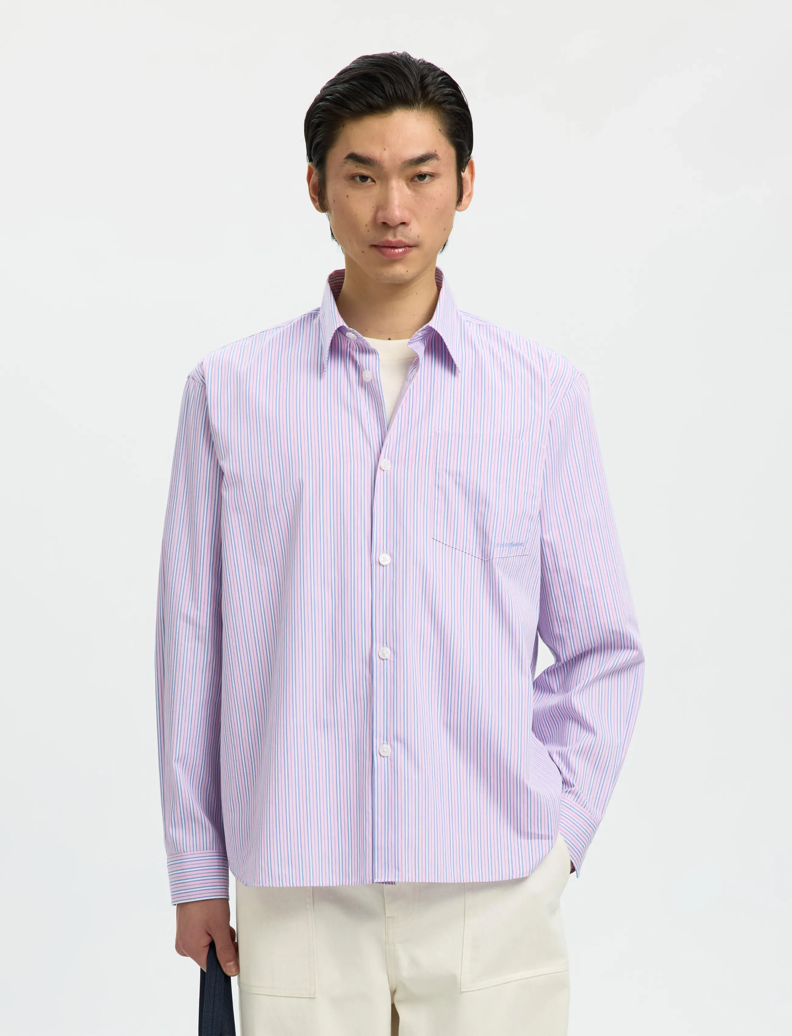 Selected SLHRLXHOTEL AMOUR EMB LS SHIRT - Stribede skjorter - FRESH PINK / pink/rose
