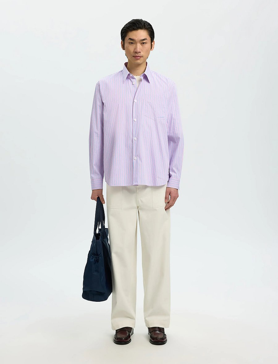 Selected - SLHRLXHOTEL AMOUR EMB LS SHIRT - stribede skjorter - fresh pink - 3