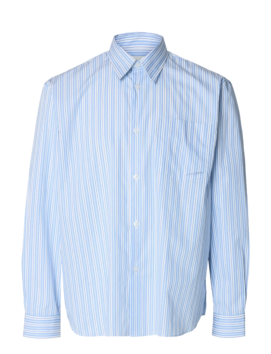 Selected - SLHRLXHOTEL AMOUR EMB LS SHIRT - stribede skjorter - light blue - 1