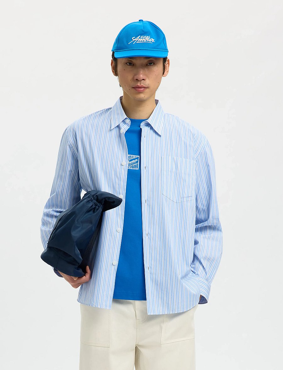Selected - SLHRLXHOTEL AMOUR EMB LS SHIRT - stribede skjorter - light blue - 0