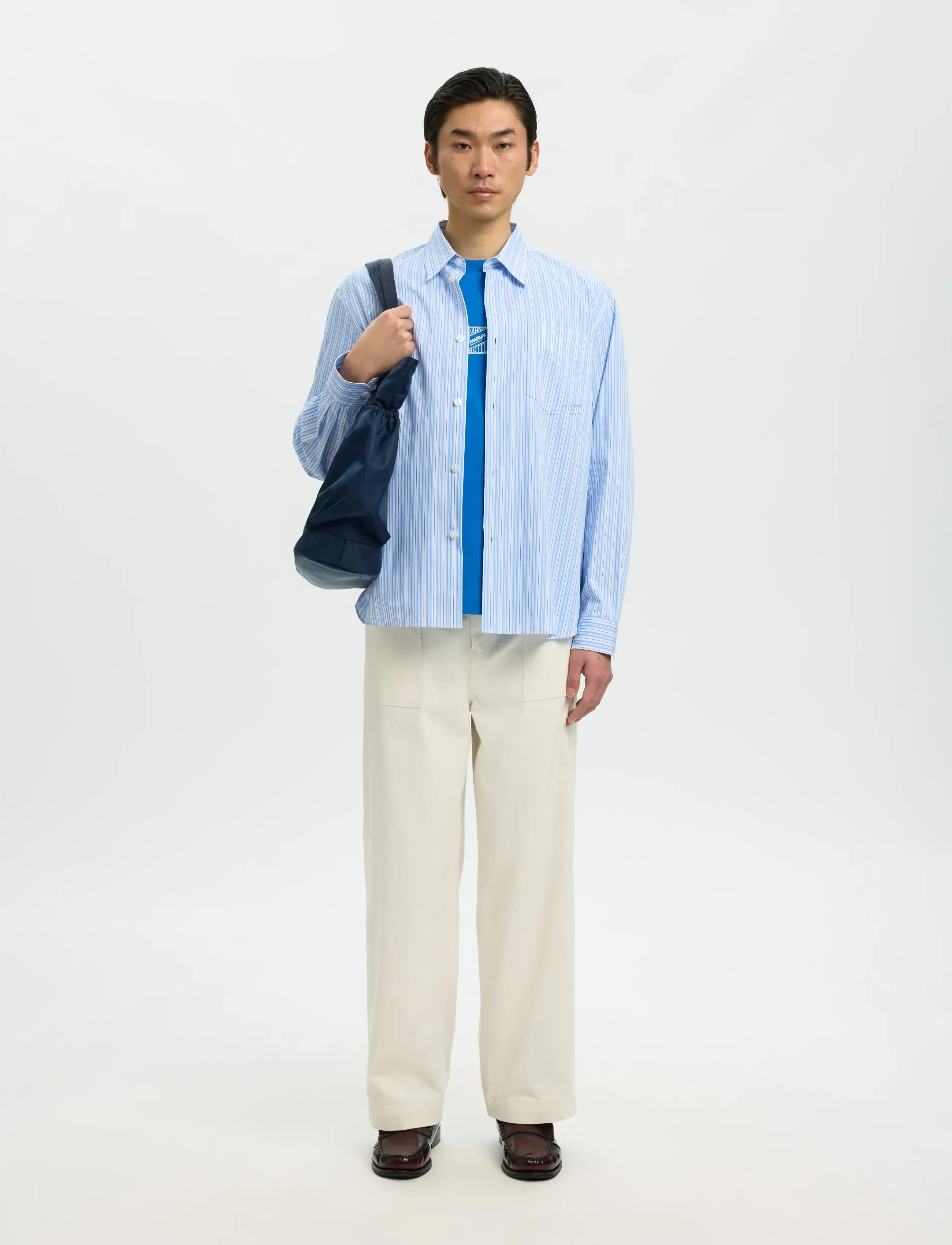 Selected - SLHRLXHOTEL AMOUR EMB LS SHIRT - stribede skjorter - light blue - 3